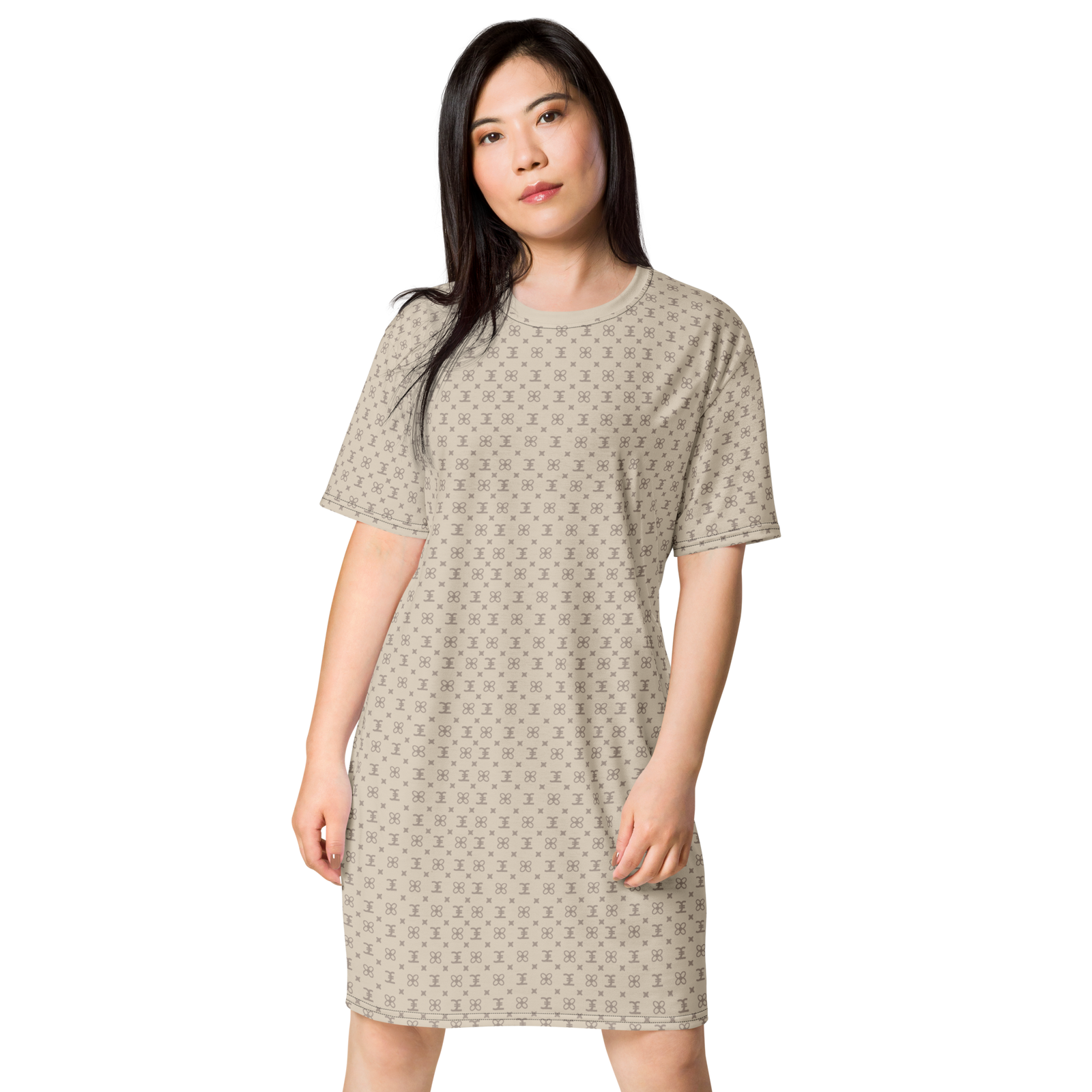 ELEVASN Signature T-Shirt Dress - Sand Monogram