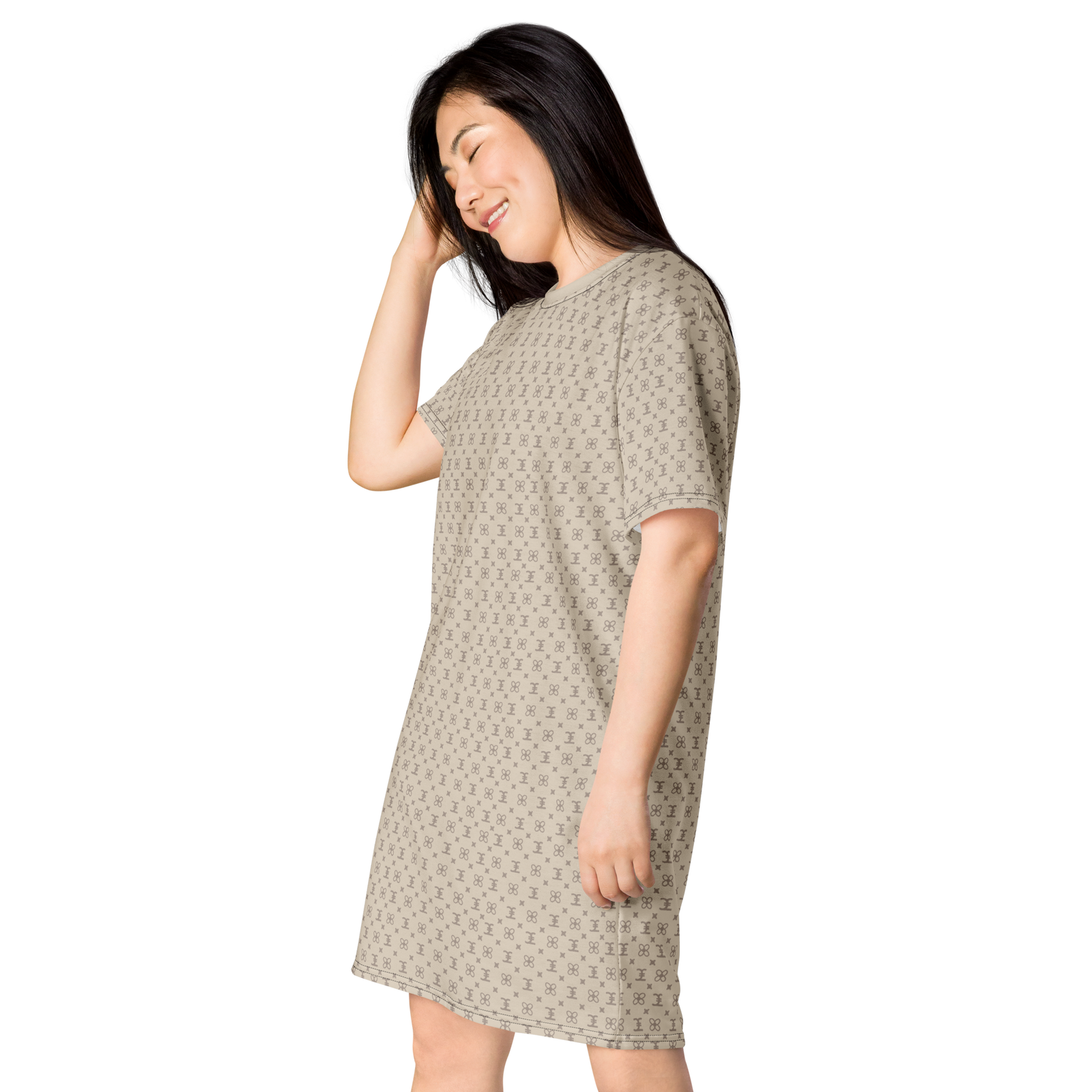 ELEVASN Signature T-Shirt Dress - Sand Monogram