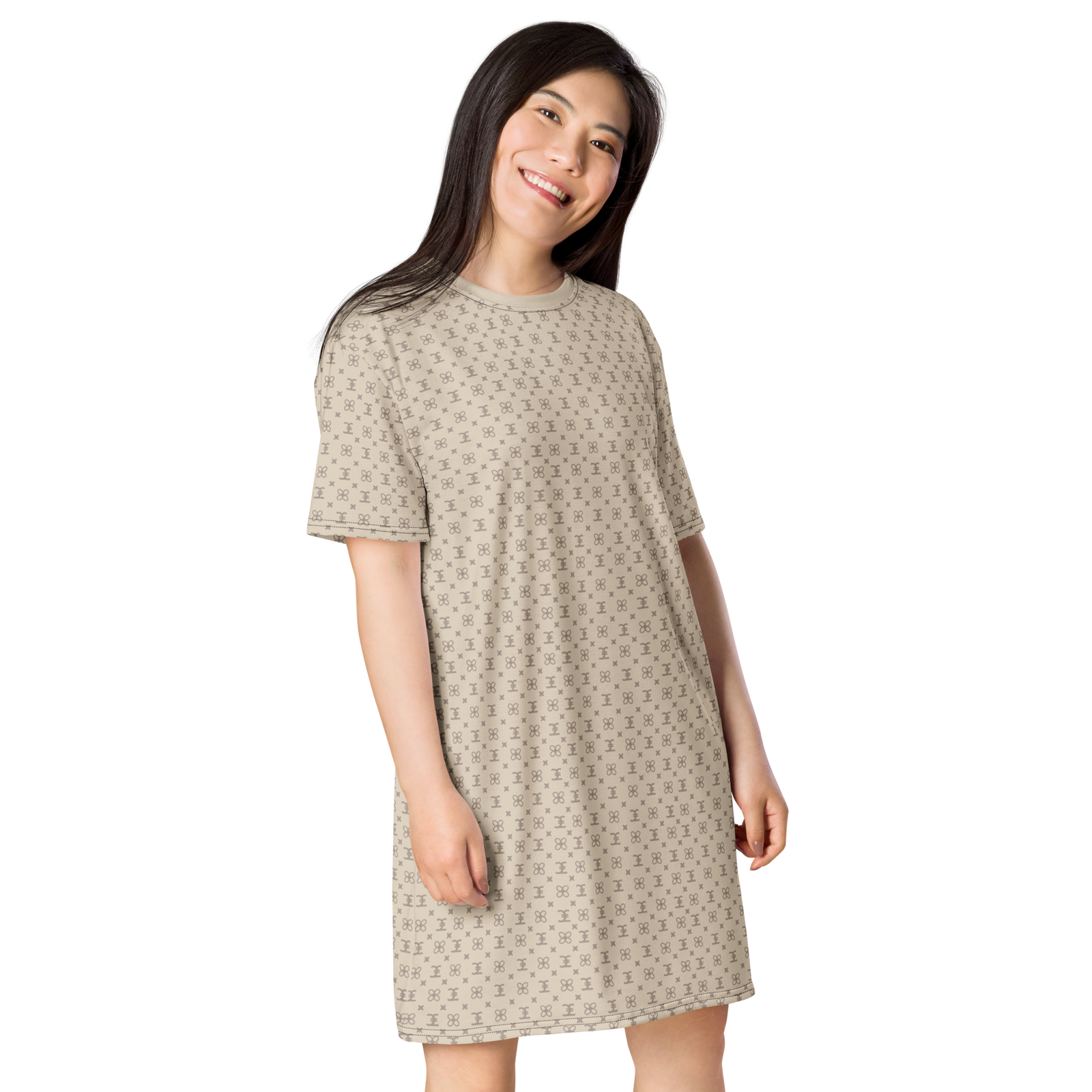 ELEVASN Signature T-Shirt Dress - Sand Monogram