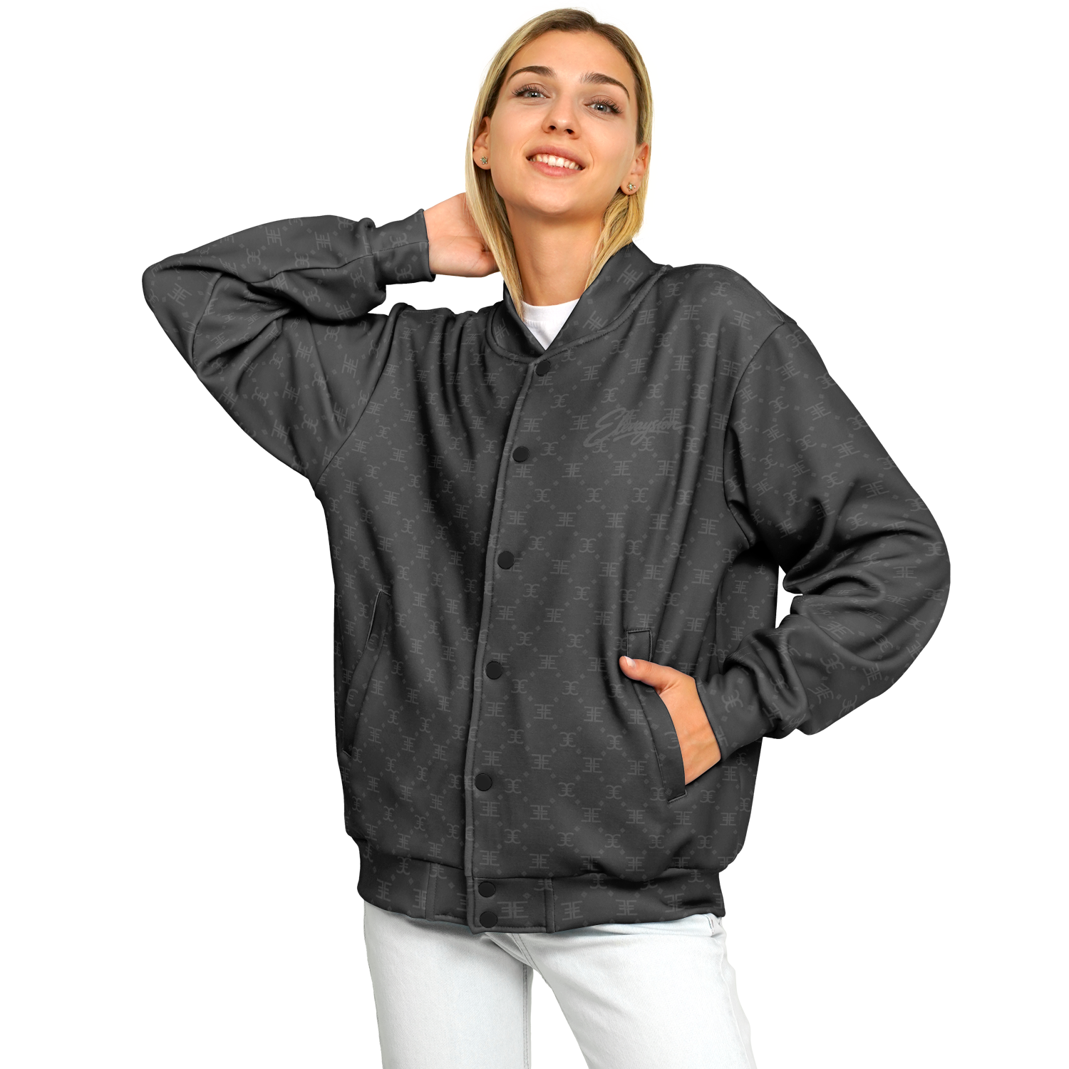 ELEVASN Quiet Signal Varsity Jacket - Charcoal Noir Edition